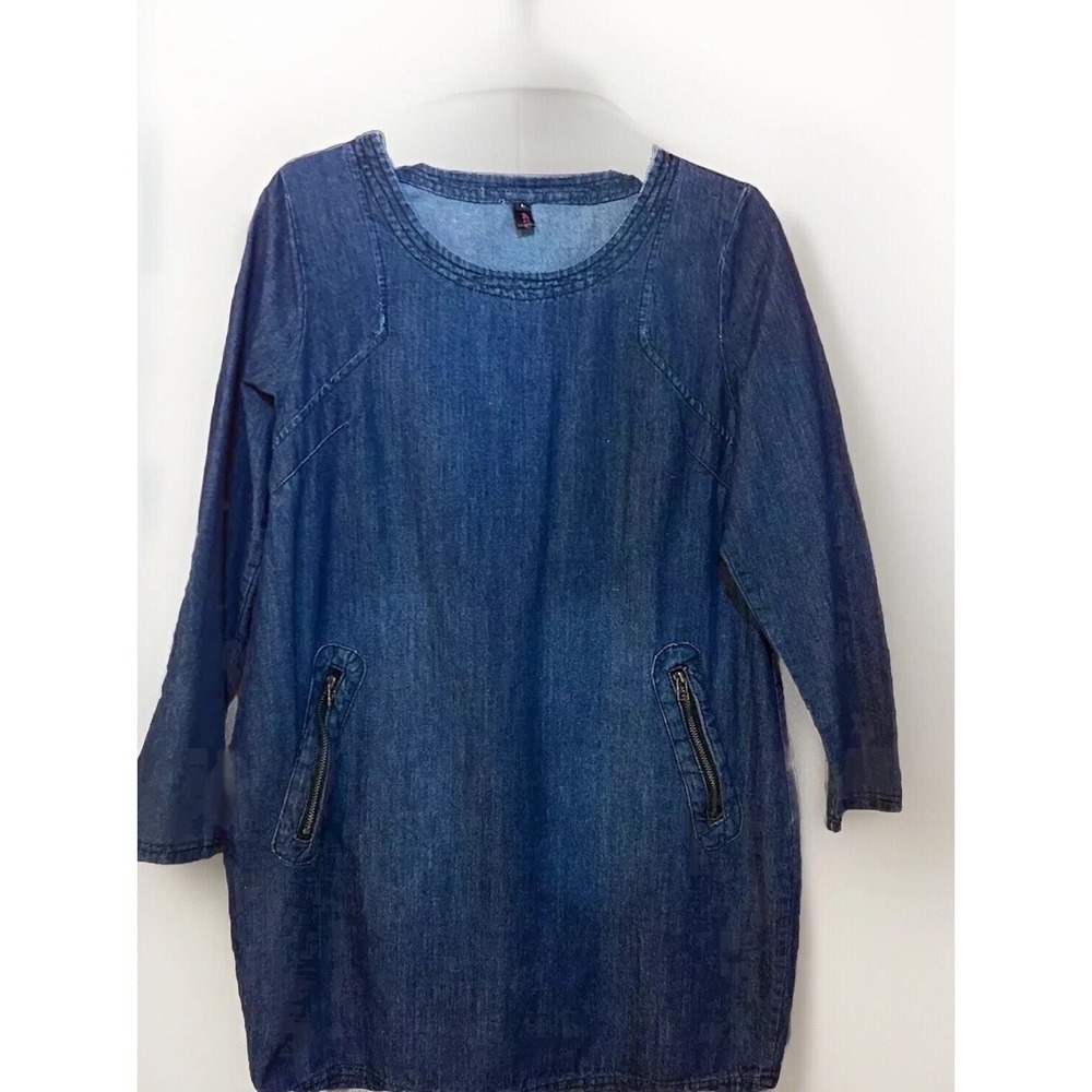 Wang Luo Niu Zen Vintage Denim Dress Women's Large Zip Pockets